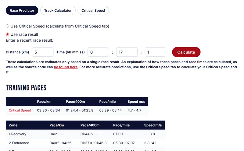 Screenshot of the running calculator
